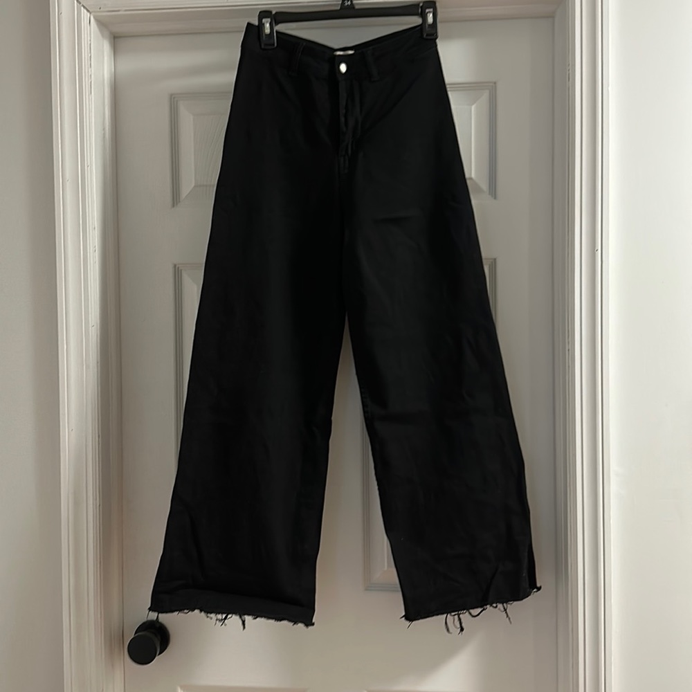 High rise wide leg black jeans. Rag Poets.